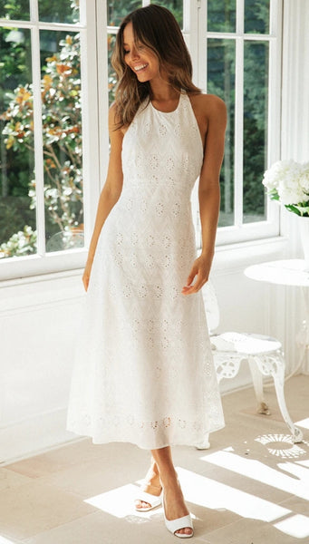 White Lace Halter Backless Dress