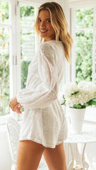 White Crochet Lace Long Sleeves Rompers