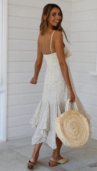 Beige Leopard Print Bowknot Slip Dress