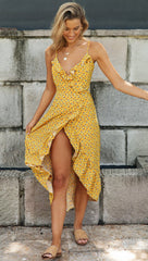 Yellow Floral Frill Slip Dress