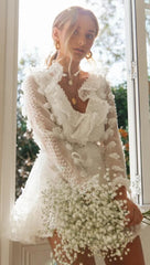 White Lace Sheer Sleeves Dress