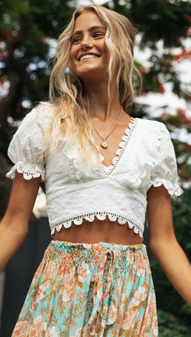 Scalloped Edge White Lace Crop Top