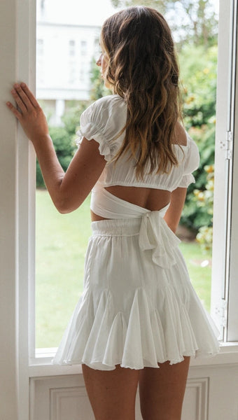 White Bowtie Back Crop Top