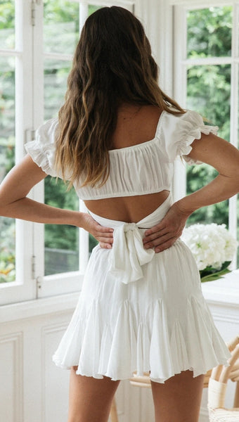 White Bowtie Back Crop Top