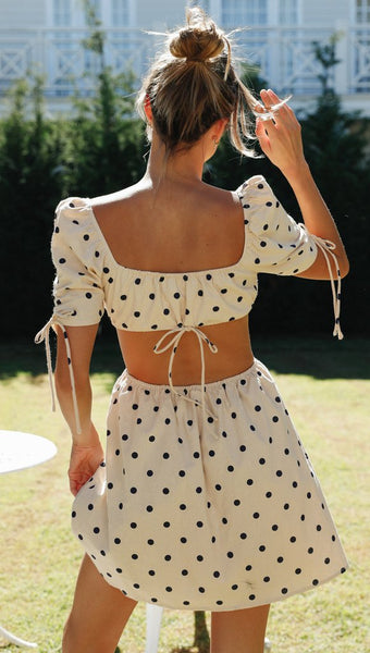 Beige Polka Dot Print Mini Dress