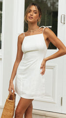 White Shoulder-Tie Mini Dress