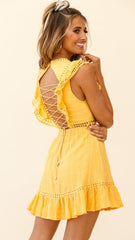Yellow Crochet Lace Trim Mini Dress