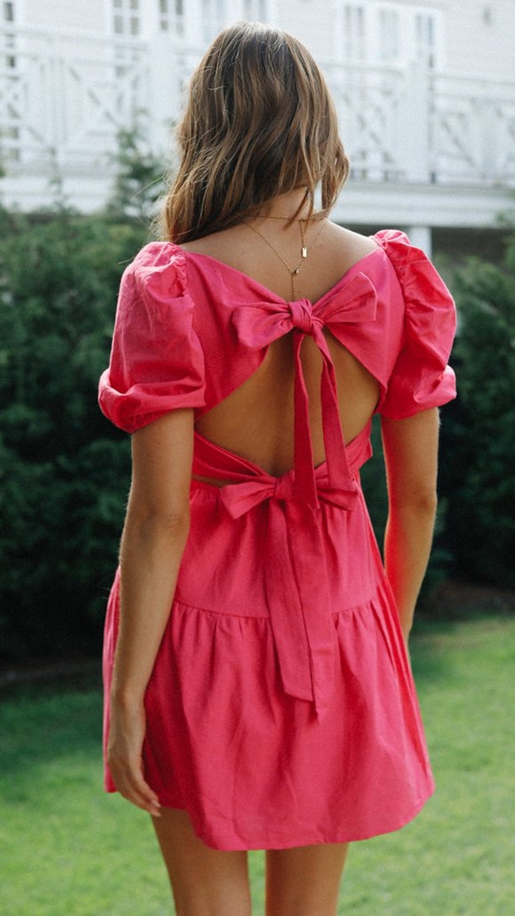 Hot Pink Back-Bowknot Dress