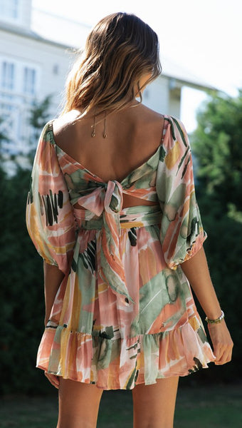 Abstract Print Bowtie Back Dress