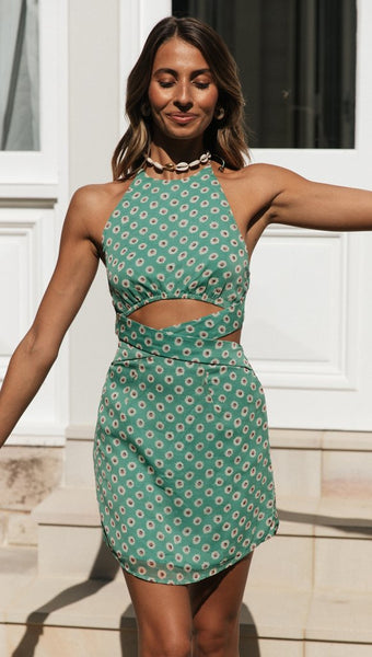 Pine Inspired Cutout Halter Dress