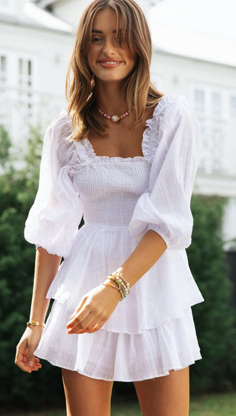 White Smocked Back-Bowtie Rompers