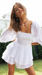 White Smocked Back-Bowtie Rompers