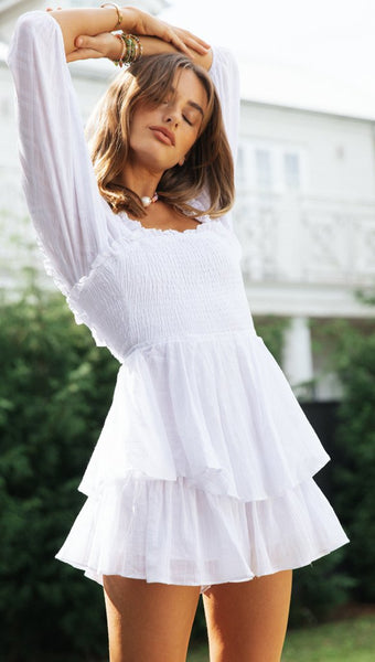 White Smocked Back-Bowtie Rompers