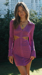 Purple Button Down Knit Bodycon Dress