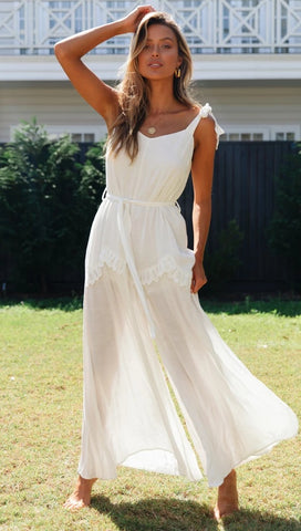 White Shoulder-Tie Jumpsuit