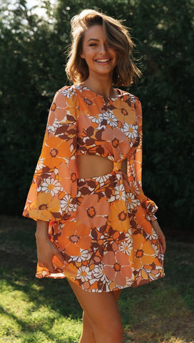 Orange Cutout Waist Dress