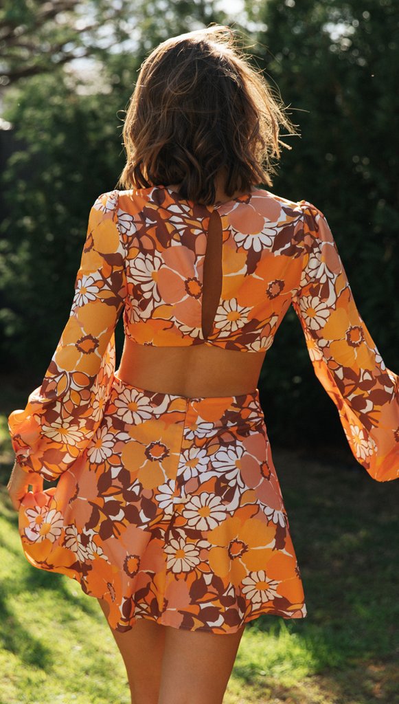 Orange Cutout Waist Dress