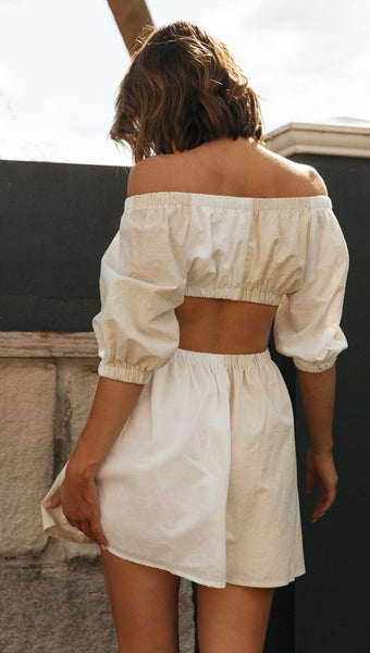 White Paneled Cutout Waist Dress