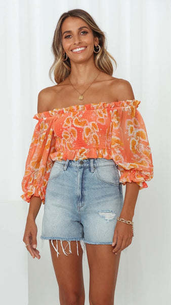 Orange Sunrise Smocked Crop Top