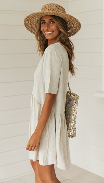 White Button Down Linen Dress