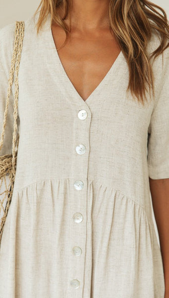 White Button Down Linen Dress