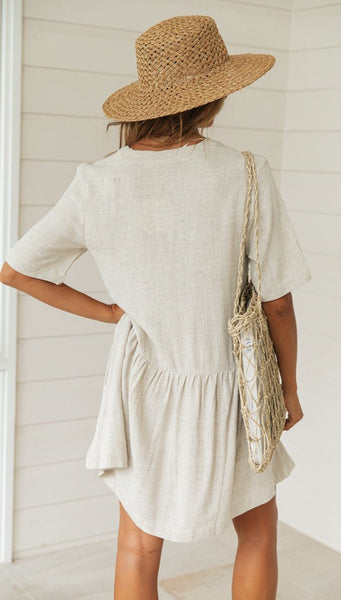 White Button Down Linen Dress