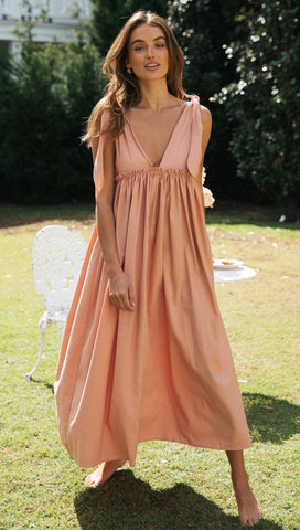 Pink Shoulder Tie Pleated Dress