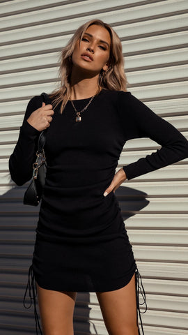 Black Long Sleeves Mini Dress