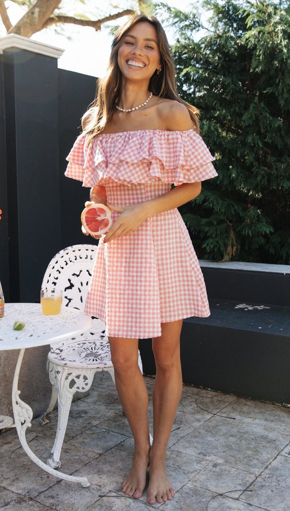 plaid off the shoulder dress Moonlight Plaid Off-Shoulder Dress UrbanSheek