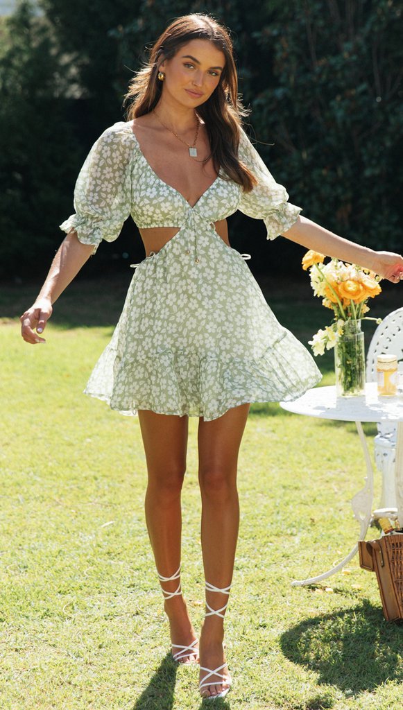 Green Floral Silhouette Cutout Dress Gabi Swimwear Green Floral Silhouette Cutout Dress Gabi Swimwear