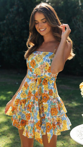 Colorful Floral Backless Slip Dress