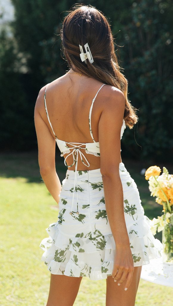 Floral Silhouette Crop Top and Skirt Sets