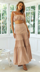 Dusty Pink Ruffled Crop Top and Skirt Sets