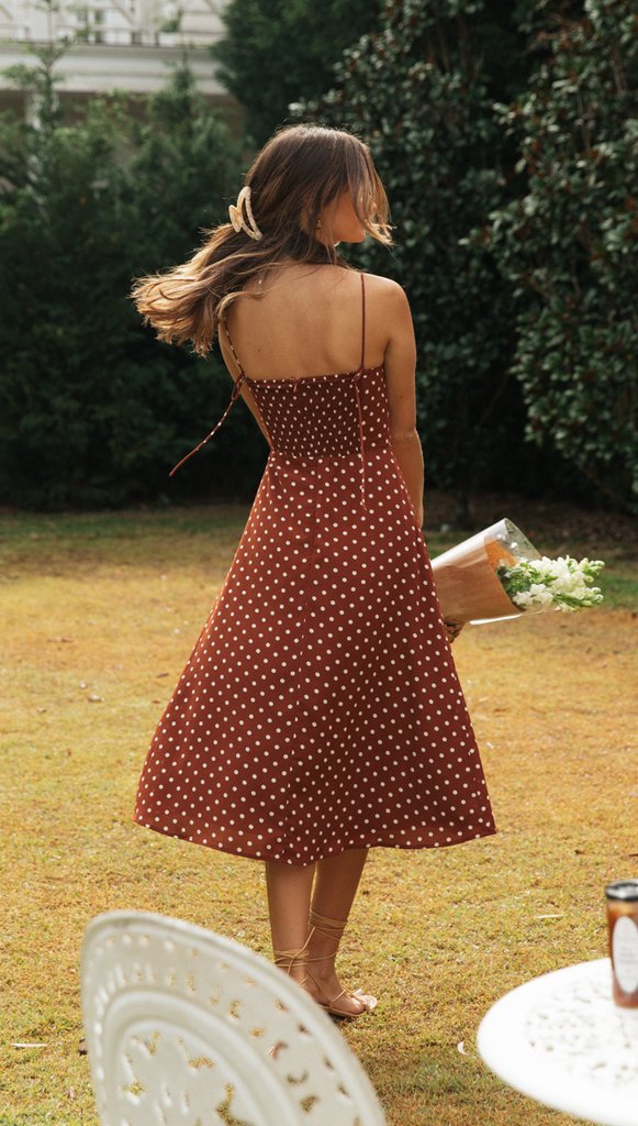 Coffee Polk Dot Slip High Slit Dress Gabi Swimwear Coffee Polk Dot Slip High Slit Dress Gabi Swimwear