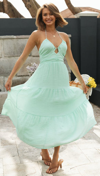 Mint Green Halter Neck Backless Dress