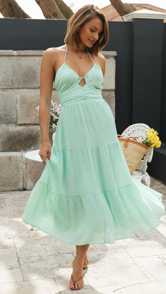 Mint Green Halter Neck Backless Dress