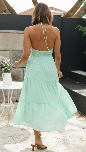 Mint Green Halter Neck Backless Dress