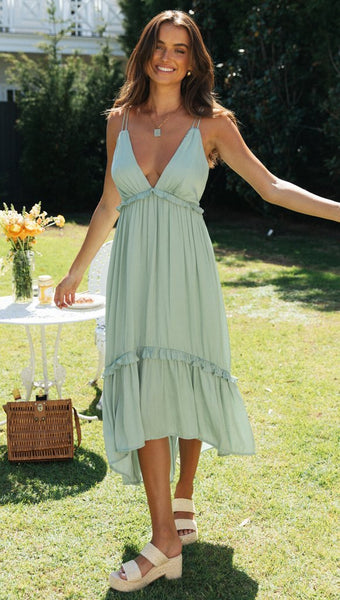 Green High Low Backless Dress