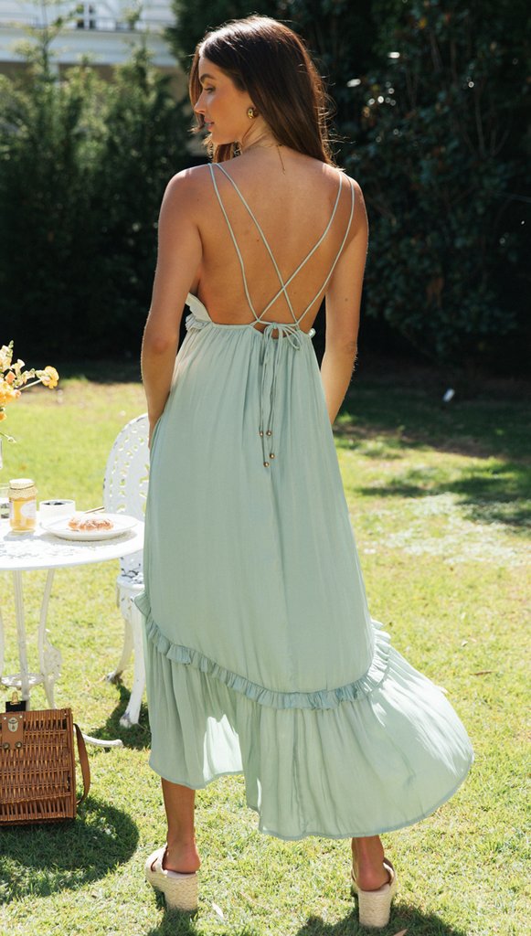 Green High Low Backless Dress