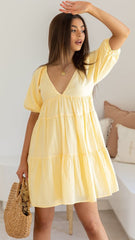 Yellow Pleated Flare Dress