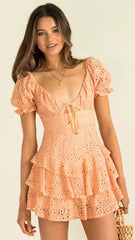 Orange Crochet Lace-Neck Tie Dress