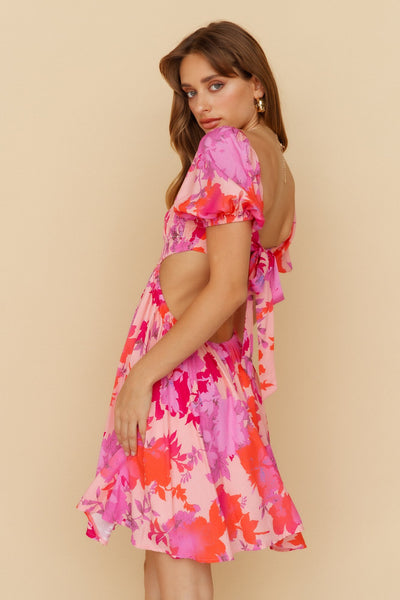 Hot Pink Floral Back Bowtie Dress