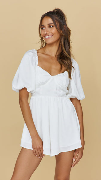 White Bowtie Open Back Romper