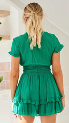 Green Short Sleeves Front Knot Dress