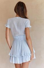 Blue Short Sleeves Front Knot Dress
