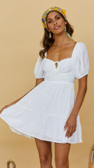 White Front Tie Pleated Dress