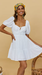 White Front Tie Pleated Dress