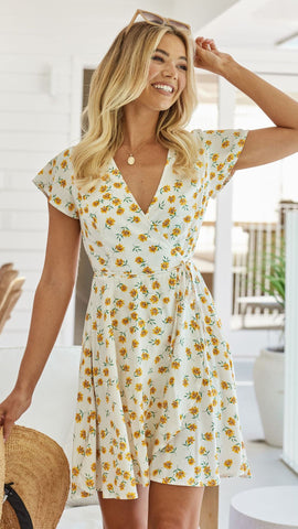 Yellow Sunflower Wrap Dress