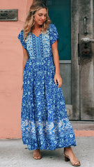 Blue Boho Floral Maxi Dress