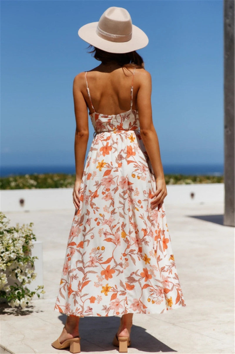 Coral Floral Print Front Twist Slip Dress
